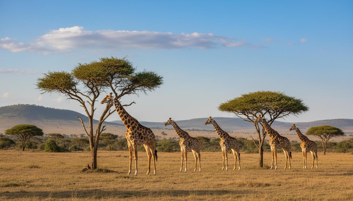 Giraffes on the Kenyan savanna at golden hour